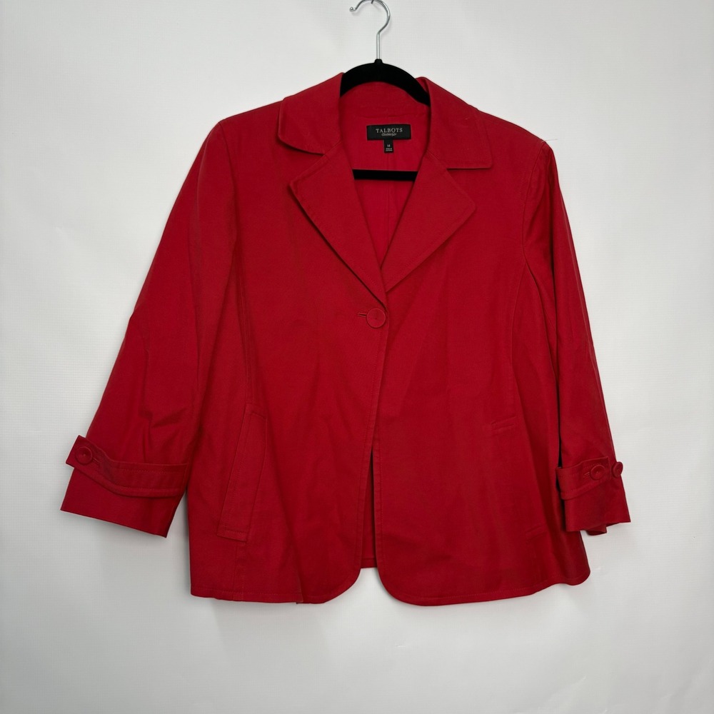 Talbots Womens Red Single Button Cotton Blend Blazer Jacket Size 14 Career